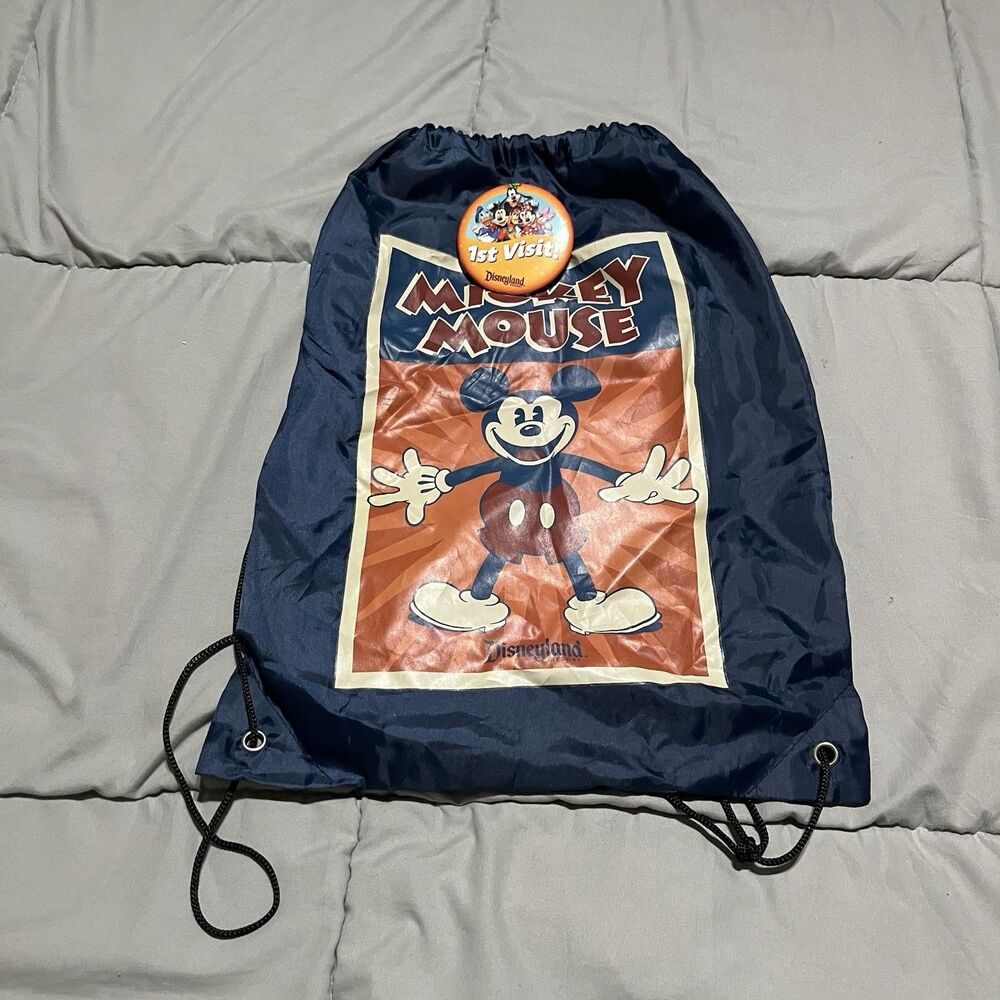 Walt Disney World Mickey Mouse Blue Drawstring Cinch Sack Backpack & 1st Visit